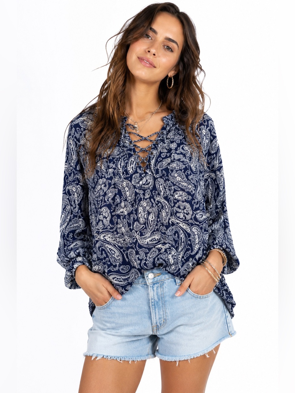 Show Me Your Mumu Tunic Womens S Small Thatcher Tie Top Blue Paisley
